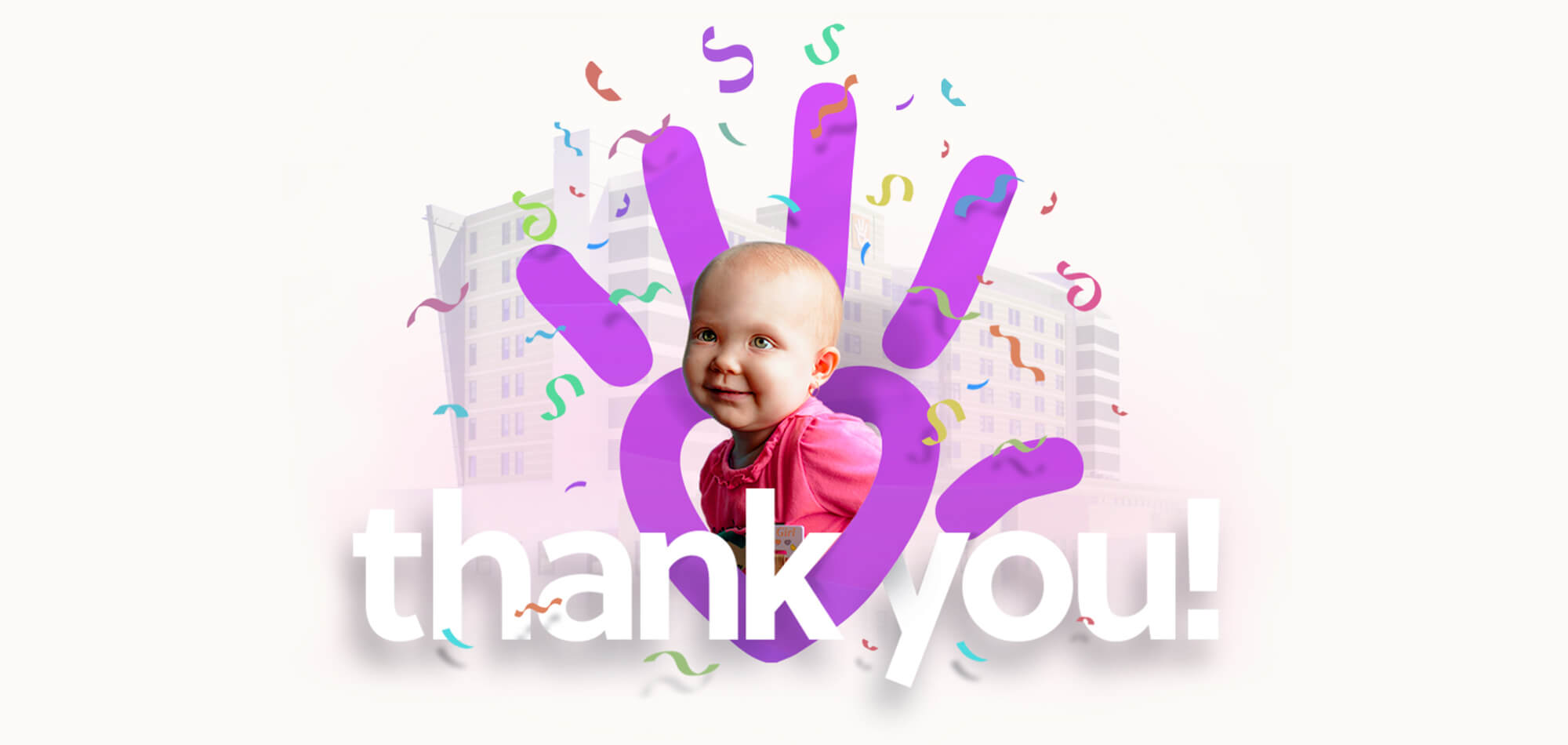 Baby with big thank you in the middle