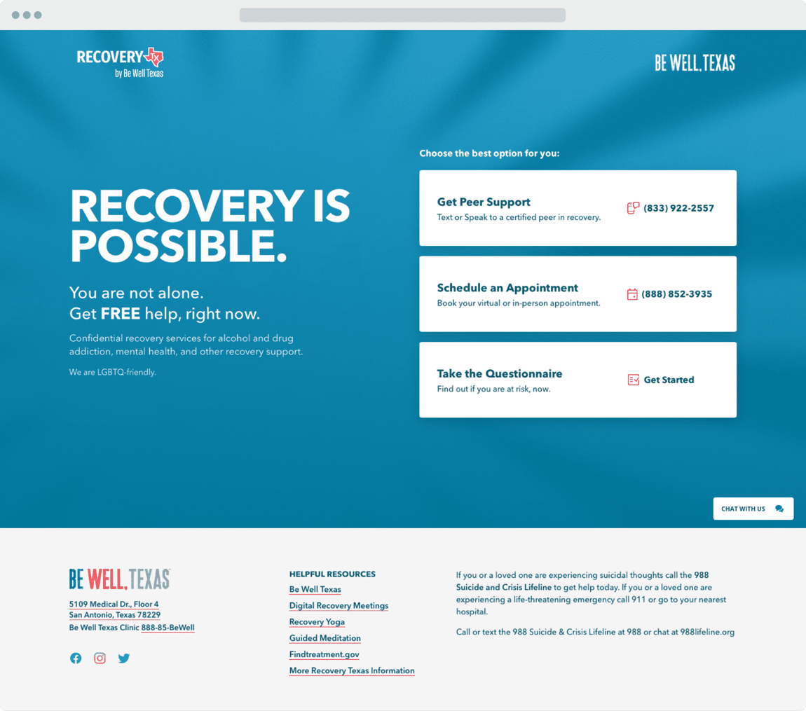 UT Health Recovery Texas website
