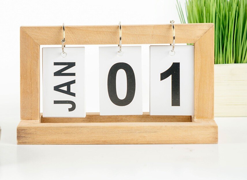 desk calendar showing January 1